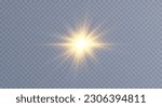 Golden particles of light. Golden light. Light flare.Stars isolated on transparent background.