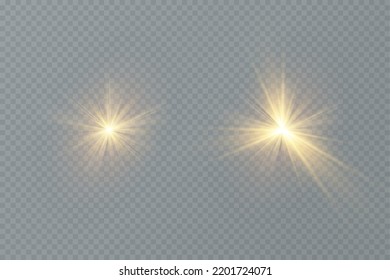 Golden particles of light. Golden light. Light flare.Stars isolated on transparent background.