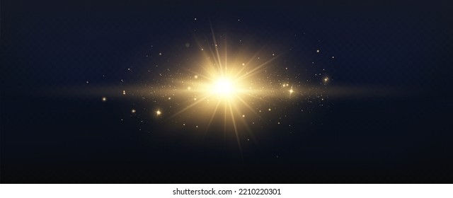 Golden particles of light. Golden light. Light flare.Stars isolated on transparent background.