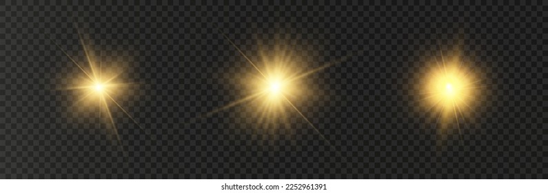 Golden particles of light. Golden light. Light flare.Stars isolated on transparent background.