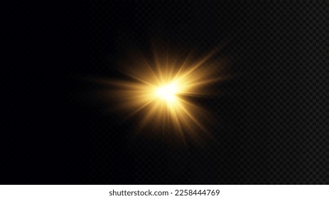 Golden particles of light. Golden light. Light flare.Stars isolated on transparent background.