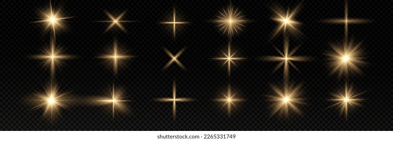 Golden particles of light. Golden light. Light flare.Stars isolated on transparent background.