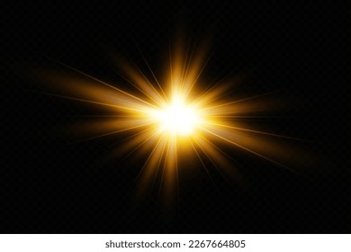 Golden particles of light. Golden light. Light flare.Stars isolated on transparent background.