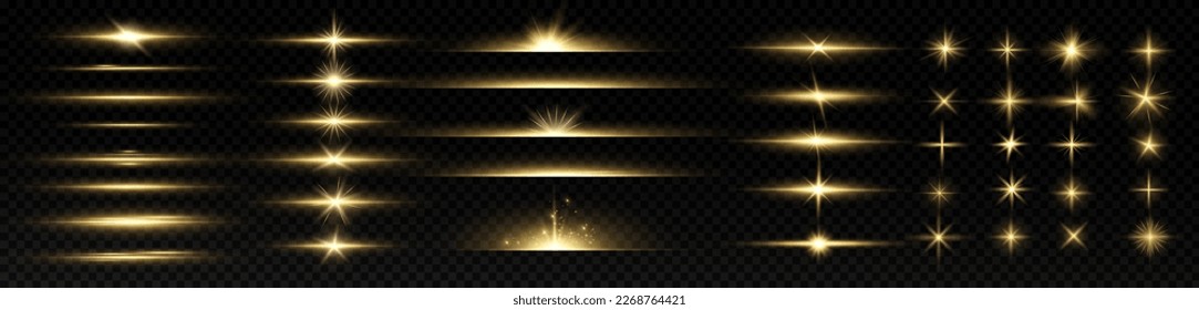 Golden particles of light. Golden light. Light flare.Stars isolated on transparent background.