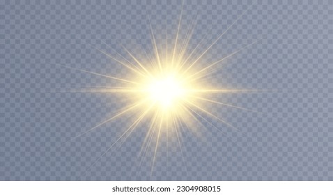 Golden particles of light. Golden light. Light flare.Stars isolated on transparent background.