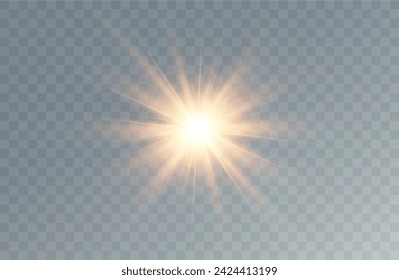 Golden particles of light. Golden light. Light flare.Stars isolated on transparent background.