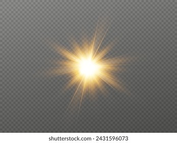 Partículas doradas de luz. Luz dorada. Estrellas aisladas sobre fondo transparente.	