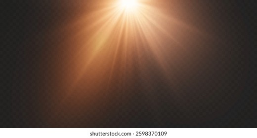 Golden particles of light. Golden flash of rays and star explosion.