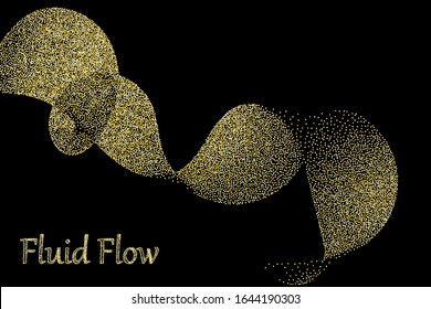 Golden particles. Sparkle flow. Shiny wave. Gold glitter texture. Glowing dots. Golden dust. Vector Illustration.