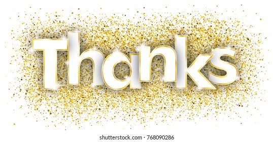 Golden particles with the text Thanks. Eps 10 vector file.