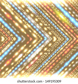 Golden party pattern. Geometric background with stylized shiny arrow. Vector image. 