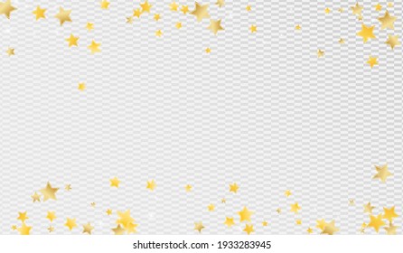 Golden Party Stars Vector Transparent Background. Shiny Universe Banner. Starry Illustration. Yellow Galaxy Confetti Background.