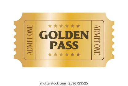 Golden pass ticket, Exclusive luxury golden ticket star mystery, shiny, realistic, mockup, template, yellow, gameplay, game	
