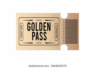 Golden pass. billete de Vector aislado sobre fondo blanco. Cine, teatro, concierto, obra de teatro, fiesta, evento, festival negro y oro boleto realista conjunto de Plantilla. Icono de la entrada para el Sitio web.