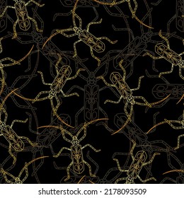 Golden pattern with Alpine beetle. Golden pattern with beetles. Vector illustration