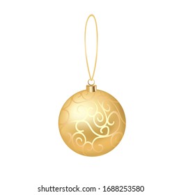 
Golden pattern Christmas decoration ball, holiday pendant, hand drawn 3D vector illustration, birthday decorations.