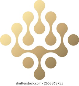  Patrón dorado de punto metaball sobre fondo transparente. Abstractas figuras geométricas de moléculas vinculadas. Diseño de Vector moderno.
