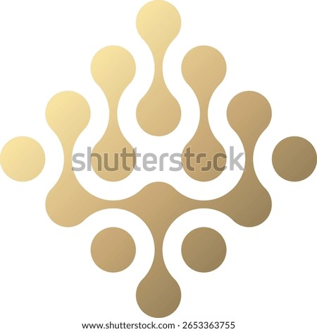  Golden pattern of dots metaball on transparent background. Abstract geometric figures from linked molecules. Modern vector design.
