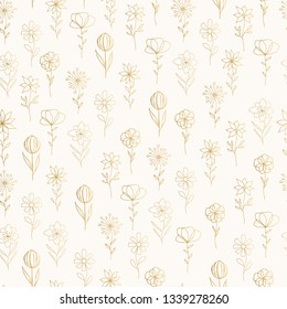 
Golden pattern with flowers. Elegant wallpaper design