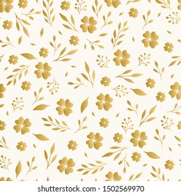 Golden pattern with flowers and leaves. Cute wallpaper design. Vector illustration.