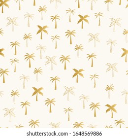 Golden pattern with hand drawn palms. Vector illustration.