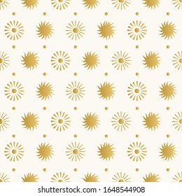 Golden pattern with hand drawn suns. Vector illustration.