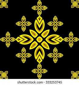 Golden pattern. Leaves and flowers. Tiled ornament