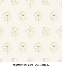 Goldenes Muster mit Magnolienblumen. Vektorbotanische Illustration.