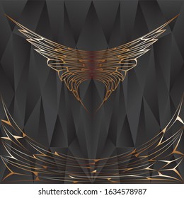 Golden pattern on abstract triangles paint background. Modern screen vector design for mobile app