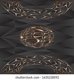 Golden pattern on abstract triangles paint background. Modern screen vector design for mobile app