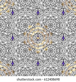 Golden pattern on background with golden elements. Seamless classic vector golden pattern. Classic vintage background. Traditional orient ornament.