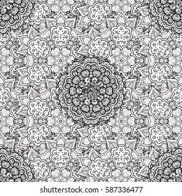 Golden pattern on a background with white elements. Vector vintage baroque floral seamless pattern in white. Luxury, royal and Victorian concept. Ornate decoration.