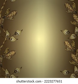 Golden pattern on beige, brown and neutral colors with golden elements. Ornate vector decoration. Seamless damask pattern background for wallpaper design in the style of Baroque.