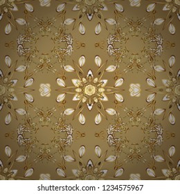 Golden pattern on beige colors with golden elements. Vector traditional orient ornament. Seamless classic golden pattern.