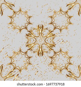 Golden pattern on beige and gray colors with golden elements. Vector oriental ornament. Traditional classic golden pattern. Oriental ornament in the style of baroque.