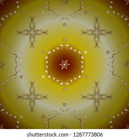 Golden pattern on beige and yellow colors with golden elements. Ornate vector decoration. Seamless damask pattern background for wallpaper design in the style of Baroque.