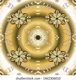 Golden pattern on beige and yellow colors with golden elements. Classic vintage background. Seamless classic vector golden pattern. Traditional orient ornament.