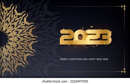 Golden pattern on black. 2023 happy new year holiday poster.