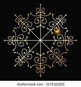 Golden pattern on a black background. Beautiful unique floral pattern