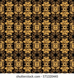 Golden pattern on black background. Luxury gold seamless pattern with abstract vector elements.