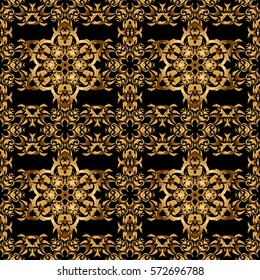 Golden pattern on a black background. Vintage sketch. Elegant retro vector seamless pattern.