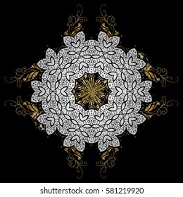 Golden pattern on black background with golden elements. Classic golden pattern. Vector traditional orient ornament.