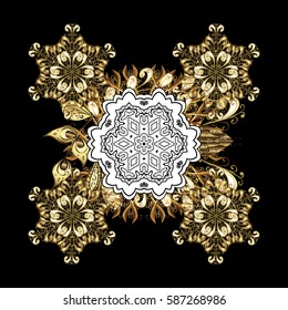 Golden pattern on black background with golden elements. Traditional orient ornament. Classic vector golden pattern. Classic vintage background.