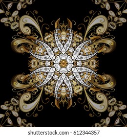 Golden pattern on black background with golden elements.