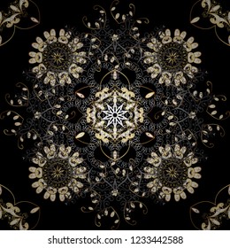 Golden pattern on a black colors with golden elements. Ornate decoration. Vector vintage baroque floral seamless pattern in gold. Luxury, royal and Victorian concept.