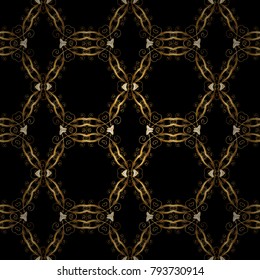 Golden pattern on black colors with golden elements. Vector oriental ornament. Traditional classic golden pattern. Seamless oriental ornament in the style of baroque.