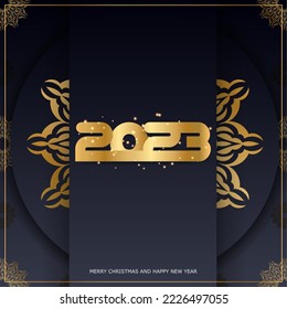 Golden pattern on black. Happy New Year 2023 holiday banner.