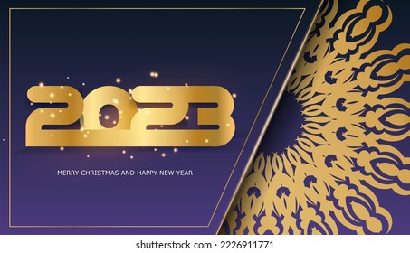 Goldenes Muster auf Blau. 2023 glückliches neues Jahr Grußposter.
