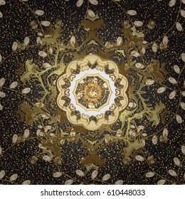 Golden pattern on blue background with golden elements. Classic golden pattern. Vector traditional orient ornament.