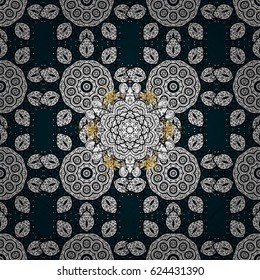 Golden pattern on blue background with golden elements. Golden pattern. Vector oriental ornament.